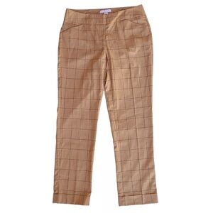 New York & Company Womens Size 4 Plaid Straight Leg Dress Cuffed Camel Brown